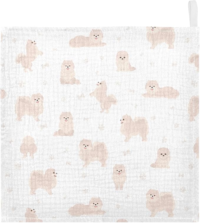 vvfelixl Baby Cotton Washcloths Pomeranian German Spitz Infants Bath Towel for Unisex Puppy Face Towels for Newborn, Natural Baby Wipes Delicate Skin, 11.8 X 11.8 inch, one sizex3