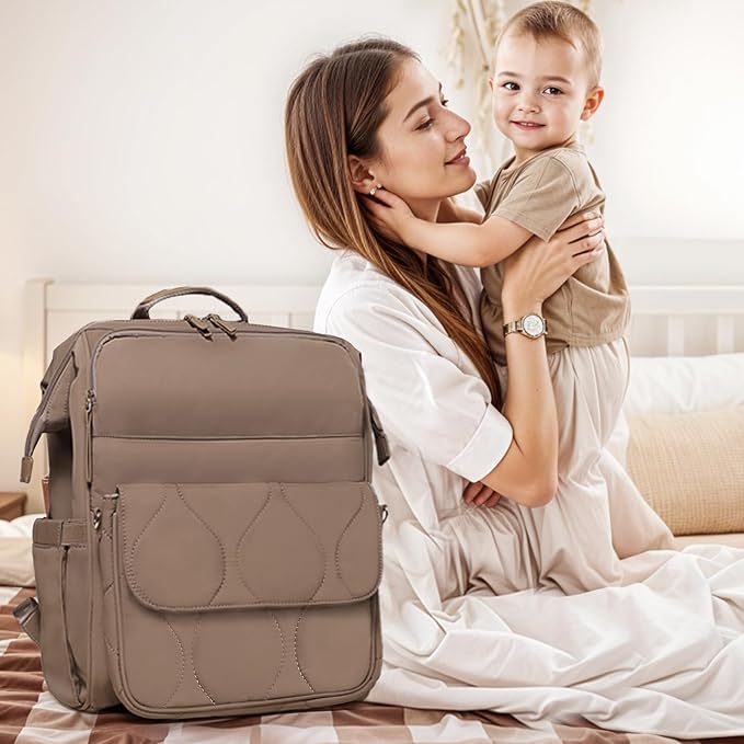 miss fong Diaper Bag Backpack - Baby Diaper Bag Travel Diaper Backpack with Diaper Changing Pad Large Capacity Baby Backpack with 12 Pockets for Mom & Dad -Brown