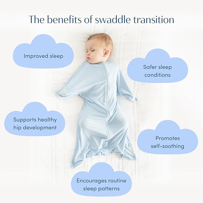 SleepingBaby Bamboo Zipadee-Zip Transition Swaddle – EverSoft Wearable Blanket with Two-Way Zipper for Easy Diaper Changes, Large 12-24 months, Sky Blue