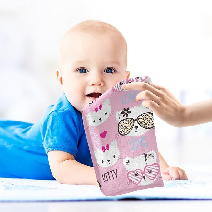 vvfelixl Baby Muslin Washcloths Childish Cats Pattern Baby Burp Cloths Cotton Baby Face Towel for Newborn Infants Boy Girls Soft and Absorbent 11.8 X 11.8 in, 3 Pack