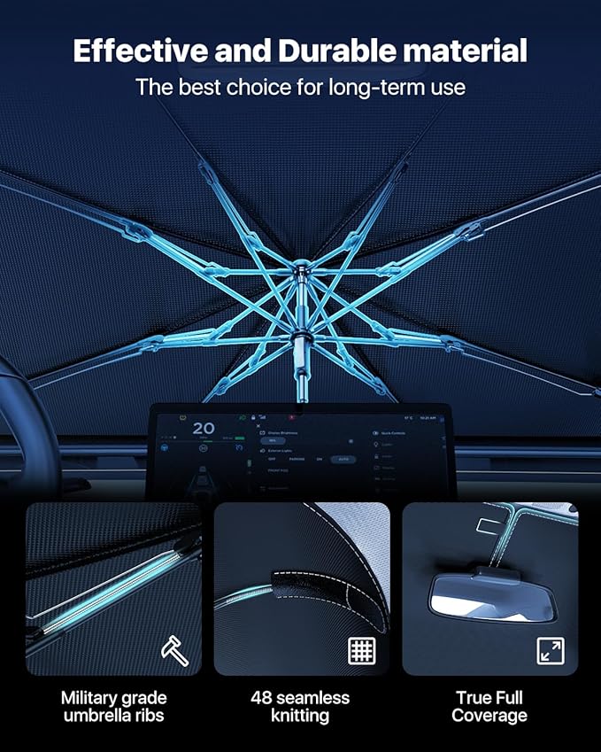 Windshield Sun Shade Umbrella for Car Vinyl Coating Protect Car from Sun Rays & Heat Damage Keep Cool and Protect Interior Small (53" L x 29" W)