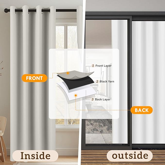 100% Blackout Curtains 54 Inch Length for Bedroom Living Room, Grommet Thermal Insulated Room Darkening Drapes, Light Blocking Window Treatment Decor, 2 Panels, 37x54, Silver Grey