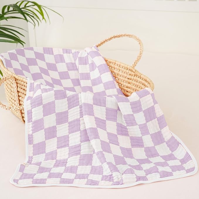 Ultra-Soft Muslin Toddler Hooded Towel - 55 x 28 Inches, Ideal for Bath & Beach, Suitable for Both Boys & Girls from Newborns to Toddlers(Lavender Check)