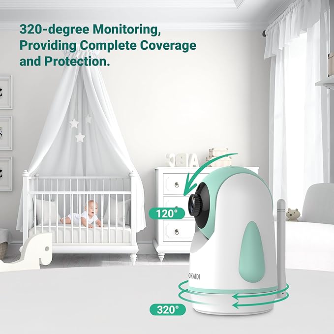 OKAIDI Baby Monitor with 2 Cameras and Audio, Video Baby Monitor with 6'' IPS Split-Screen, 1000ft Baby Camera Monitor with 30-Hour Battery, 150 Languages, ECO Mode, 2-Way Talk, No WiFi