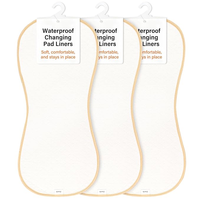 Florith Waterproof Baby Changing Pad - Reusable Washable Changing Table Pad, Silicone & Peanut Changer Design, Includes Waterproof Changing Pad Cover & Liners (White, 13x29 Inch (Pack of 3))