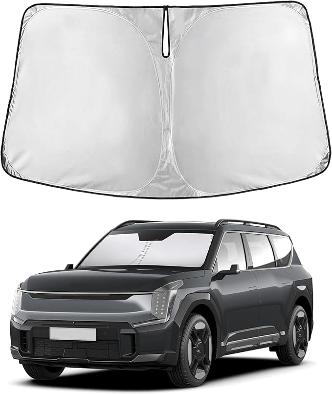 EcoNour Windshield Sun Shade for Kia EV9 2024–2026 | Front Window Sunshade | Foldable Car Sun Protector | Blocks UV Rays & Keeps Interior Cooler