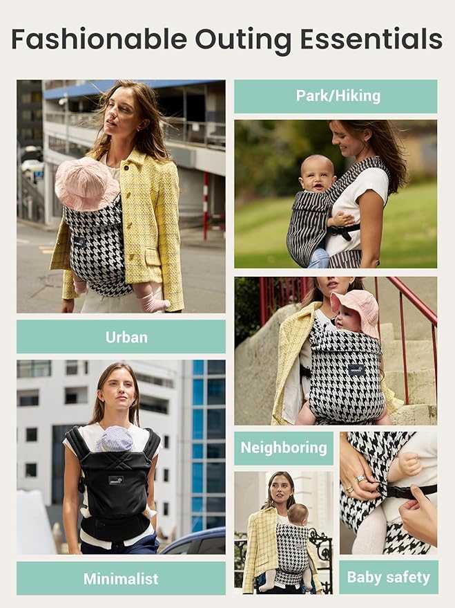 GROWNSY Baby Carrier Newborn to Toddler, Lightweight Ergonomic 7-44 lbs Newborn Carrier with Head Support, Easy to Wear Hands Free Infant Carrier for 0-36 Months, Black Flow Stripe