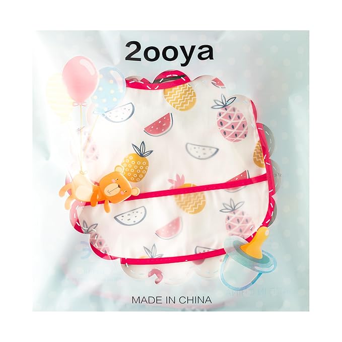 2ooya 6Pcs Baby Bibs for Eating Toddler Feeding Bibs with Crumb Catcher Pocket Fruit Adjustable Sleeveless Teething Plastic Food Bib Set Waterproof Infant Keepsake Gift for Baby Shower, 6-24 Months