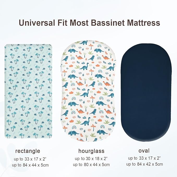 david's kids 3 Pack Bassinet Sheets, Ultra Soft Breathable Comfortable Baby Sheet Set for Boys Girls Neutral, Univeral Fit for Most Cradle and Bassinet Mattress, Dinosaur Blue