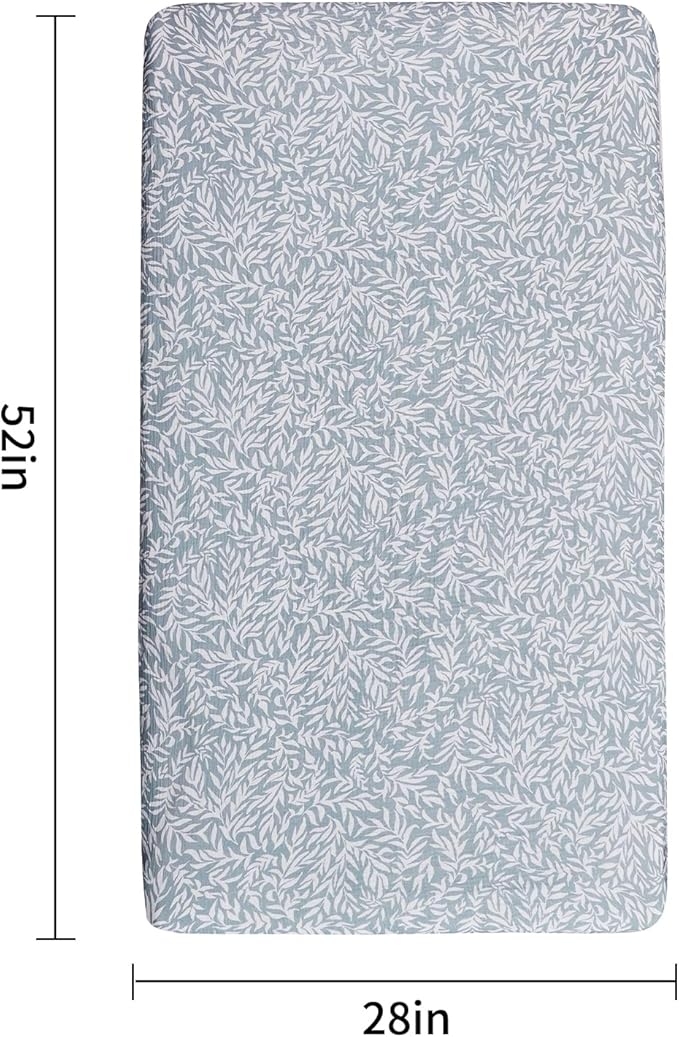 Muslin Crib Sheets–100% Organic Cotton Baby Sheets for Boys & Girls,2 Pack Muslin Mini Crib Sheets for Toddler Mattress,Breathable Crib Mattress Sheets 28''x52''(Leaf)