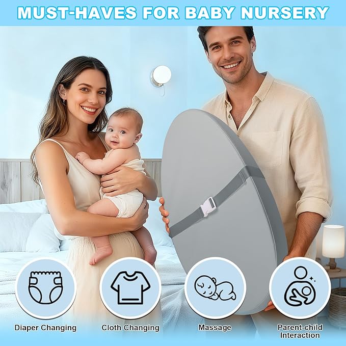 Baby Diaper Changing Pad, Wipeable Baby Changing Pad for Dresser, Contoured Waterproof Changing Pad with PU Cover, Non-Slip Safety Belt & Bottom, Portable, Lightweight