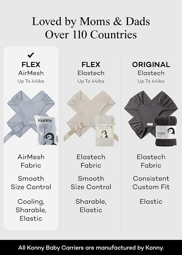 Konny Baby Carrier Flex AirMesh with Head Support - Adjustable, Easy to Wear, Hands-Free Breathable Baby Wrap Sling, Perfect for Newborn Babies Essentials up to 44 lbs (M-4XL) - Beige