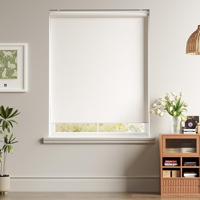 Cordless Roller Shades Blackout Blinds for Windows Room Darkening Rolled Up Shades with Spring System, UV Protection Window Shades Door Blinds for Home and Office (White, 70" W x 72" H)