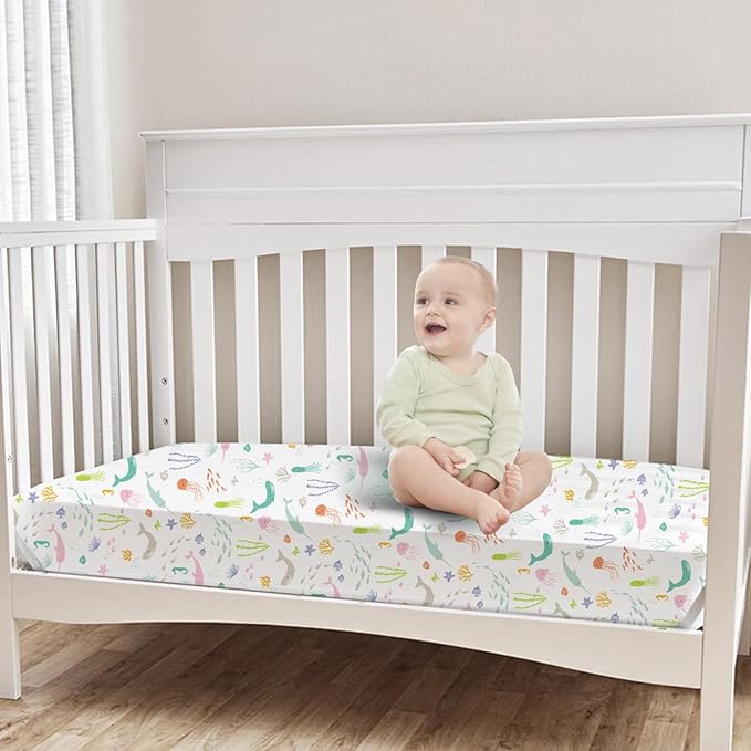 Bimocosy Crib Sheets 4 Pack, Baby Crib Sheets Fitted for Boys and Girls Breathable & Snug Fit, Soft Toddler Bed Sheets for Standard Crib Mattress Nursery Daycare Essentials, Ocean Friends
