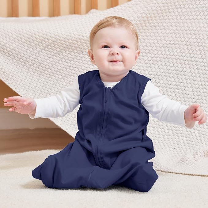 FIEMOL Baby Sleep Sack 18-24 Months, 100% Cotton Sleeping Sack for Newborn and Infant, 3 Pack Baby Wearable Blanket, 0.5 Tog Lightweight Double Zipper Sleep Bag Cyan
