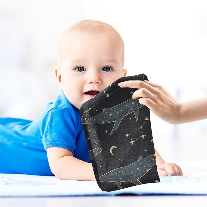 vvfelixl Celestial Constellation Whale Baby Burp Cloths Baby Muslin Washcloths for Boys Girls Cotton Baby Face Towel for Newborn Infants Soft and Absorbent 11.8 X 11.8 in, 5 Pack
