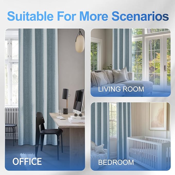 Linen 100% Blackout Curtains for Bedroom, Black Out Curtains 45 Inch Long, Room Darkening Curtains for Living Room, Long Curtain Grommets Drapes, Thermal Curtains(2 Panels, Light Blue)