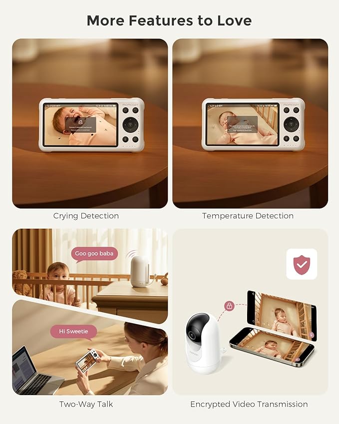Momcozy BM04 Smart WiFi Baby Monitor with 2 Cameras, 5" 1080P Split Screen Video Baby Monitor with Camera and Audio, Motion Detection, Electric Fence, Clear Night Vision, 2-Way Audio, 5000mAh Battery