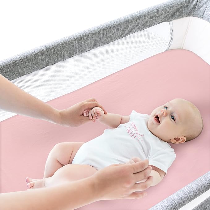Bassinet Sheets Fit for Dream On Me Lacy, Delta Children Curve, Regalo Baby Basics™ Infant, Fisher Price, Simmons Kids(for Twins) and Safety 1st Bassinet,100% Cotton Sheet, 2 Pack, White and Pink