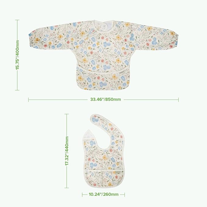 haakaa Long Sleeve Baby Bib, Waterproof & Adjustable Baby Smock Bib for Eating, Painting & Play, Easy Wipe Clean, 6–24M