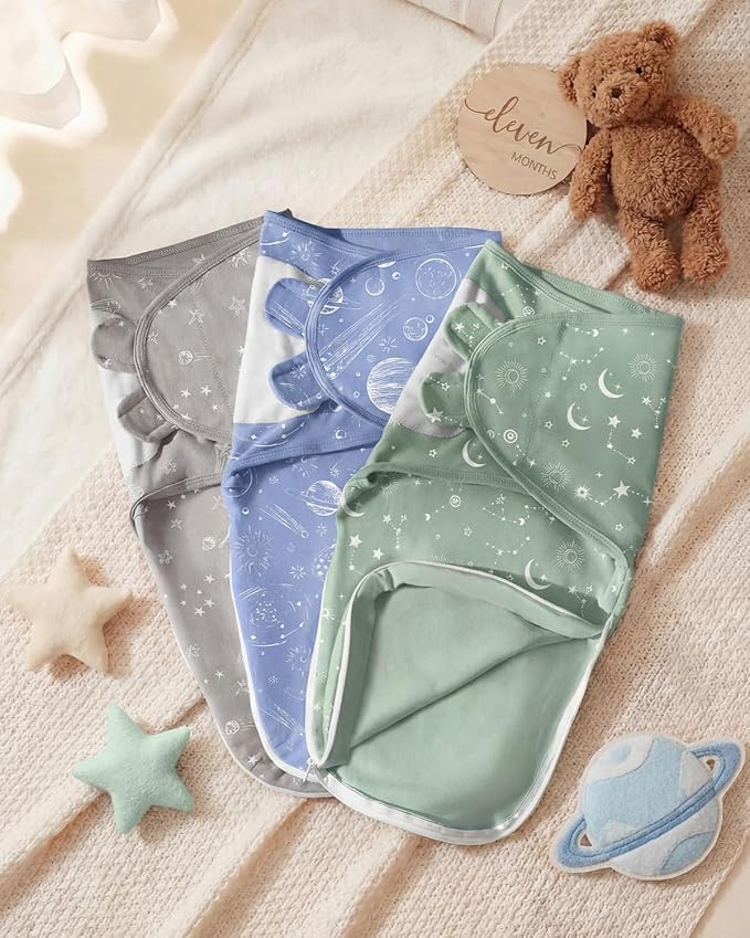 Baby Swaddles for Newborns with Zipper, 100% Cotton Newborn Swaddle Sack, 3 Pack Baby Swaddles 0-3 Months Swaddle Sleep Sack for Newborn Baby Boy Girl Green Constellation