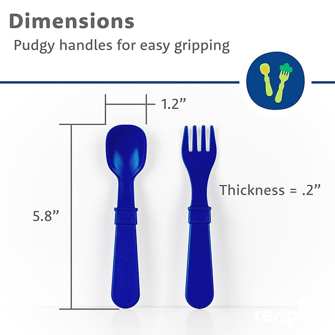 Re-Play Toddler Forks and Spoons Set - 4x4 Utensils Set for Kids - Dishwasher and Microwave Safe - Made in USA - Pack of 8-5.8" x 1.2" x 0.2" - Droid