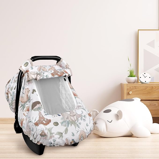 Car Seat Cover Baby Girl Boy, Warm Winter Carseat Cover for Baby, Kick-Proof Infant Car Seat Cover with Peep Window, Windproof & Cozy, Gray Animals