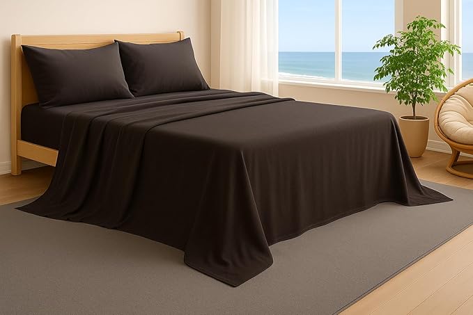 100% Cotton Bed Sheet Set with Deep Pocket - T-Shirt Fabric Jersey Knit - Extra Soft - Easy Fit - 4 Piece Set with Pillowcases - All Season - Comfy – 4 pcs (Anthracite, King)