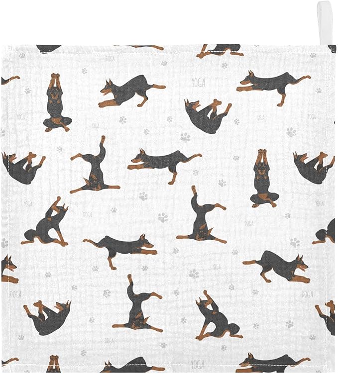 vvfelixl Baby Cotton Washcloths Exercises Doberman Dog Infants Bath Towel for Unisex Puppy Face Towels for Newborn, Natural Baby Wipes Delicate Skin, 11.8 X 11.8 inch, one sizex3