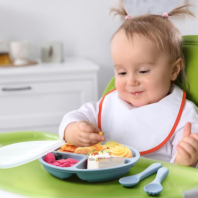 Meanplan 6 Pack Suction Plates for Toddlers with Lids Silicone Baby Plates set Food Grade Silicone Divided Design BPA Free Microwave and Dishwasher Safe Assorted Colors(Mixed Colors)