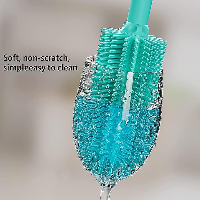 SUPPHOUS Long Silicone Bottle Cleaning Brush | 2 Pack| 16”+13”Water Bottle Brush Cleaner Brush for Hydro Flask,Glassware,Vacuum Sports Bottle&Vases,Silicone Water Bottle Cleaner Brush for Narrow Neck