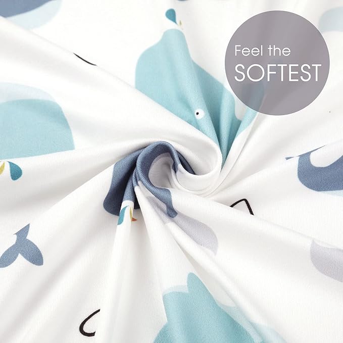 Stretchy Ultra Soft Jersey Knit Fitted Crib Sheets Set 2 Pack,Fits All Standard Crib Mattress Pads, Lovely Whale for Girls and Boys