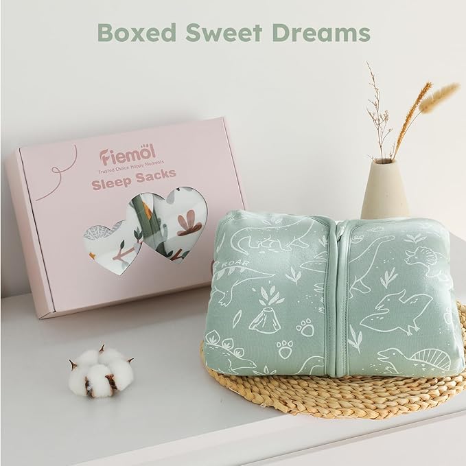 FIEMOL Baby Sleep Sack 18-24 Months, 2.5 TOG Cotton Winter Baby Wearable Blanket with 2-Way Zipper, Warm Soft Sleeping Bag for Toddler Boy Girl, XLarge Dinosaur