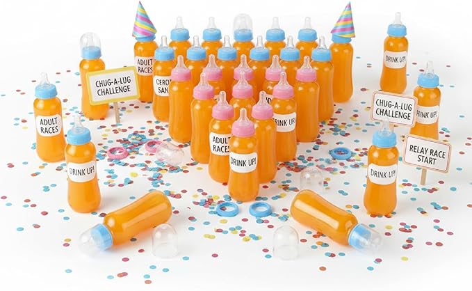 Norme 24 Pcs 9.5 oz Plastic Bottles Chug Shower Game Party Favors for Shower Decorations Gender Reveal Gifts (Pink)