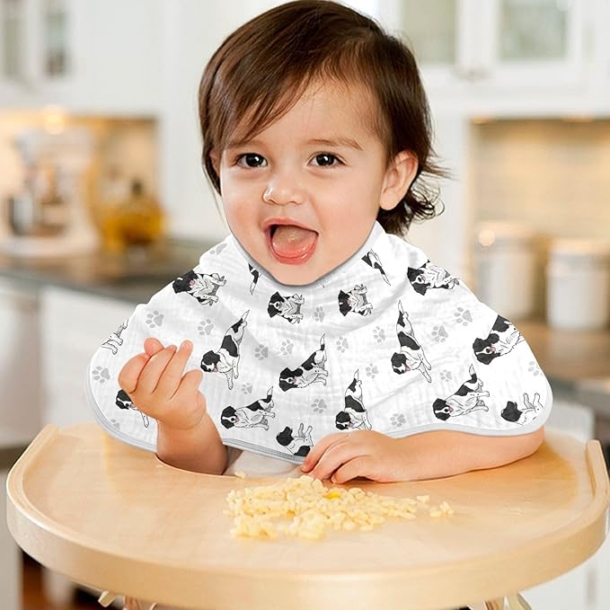 Qinllo 2 Pack Muslin Burp Cloths Collie Dogs Cute White Cotton Baby Burp Cloths Ultra Absorbent Soft Burping Cloth Washcloths for Baby Boys Girls 22x11 Inch
