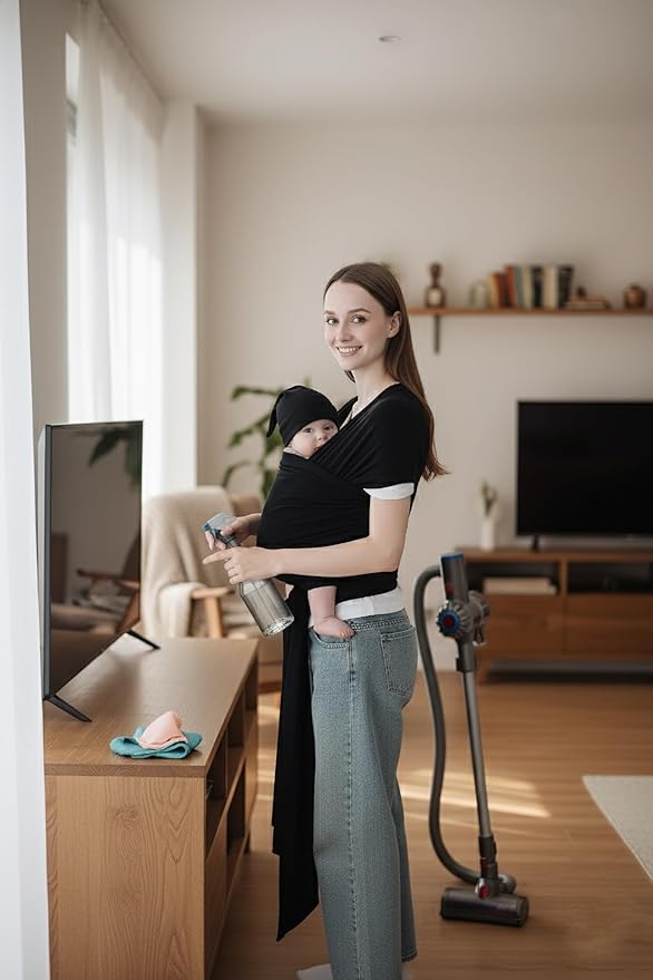 Baby Wrap Carrier for Newborns to Toddlers (8-35 lb), Modal Soft-Stretch Sling, Breathable All-Season, Quick Tie with Center Marker, Machine Washable Black