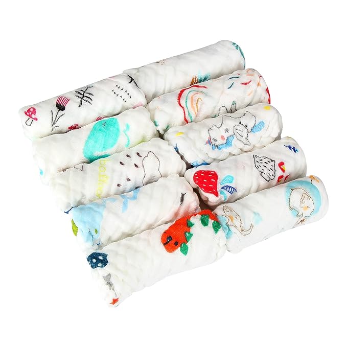 Baby Muslin Washcloths Baby Towels and Washcloths for Newborn Essentials Must Haves Wash Clothes Soft for Baby Muslin Burp Cloths for Face Baby Wash Cloths 10 Pack 10x10 Inches