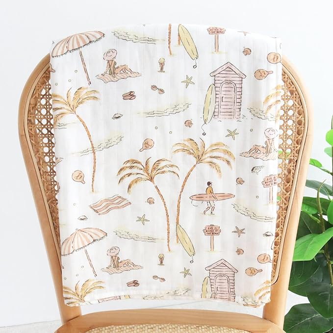 LifeTree Baby Swaddle Blanket, 70% Viscose from Bamboo and 30% Cotton Muslin Swaddles Blankets Boys Girls, Swaddling Blanket for Newborn, Super Soft Large 47" x 47", Yellow Sandy Beach
