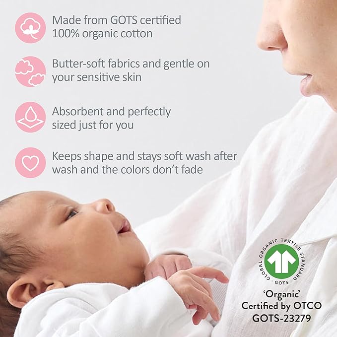 Butterblu Bailey 10-Pack Burp Cloths 100% Organic Cotton Knit for Newborn & Baby Boys & Girls, Sunny Pink Rainbow, One Size