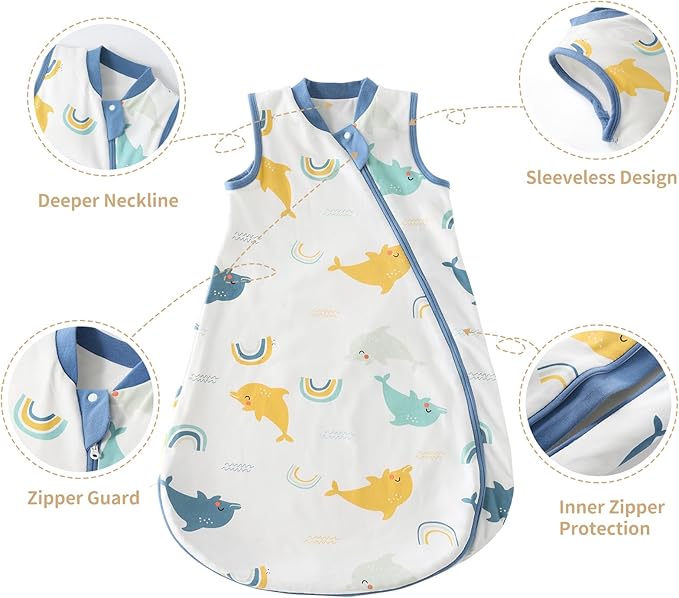 usbettas 1.0 Tog 2.5 Tog Baby Sleep Sack, 100% Cotton Baby Sleeping Bag 3-24M, 2-Way Zipper Baby Wearable Blanket