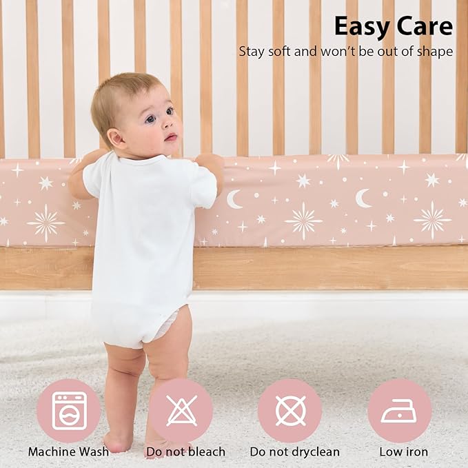 Baby Crib Sheets Girl, 3 Pack Toddler Bed Sheets Fit for 52”x28” Standard Crib and Toddler Mattresses, Super Soft Microfiber Pink Stars