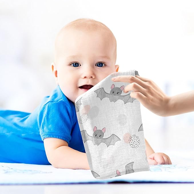 vvfelixl Cute Watercolor Flying Bats Baby Burp Cloths Baby Muslin Washcloths for Boys Girls Cotton Baby Face Towel for Newborn Infants Soft and Absorbent 11.8 X 11.8 in, 5 Pack White