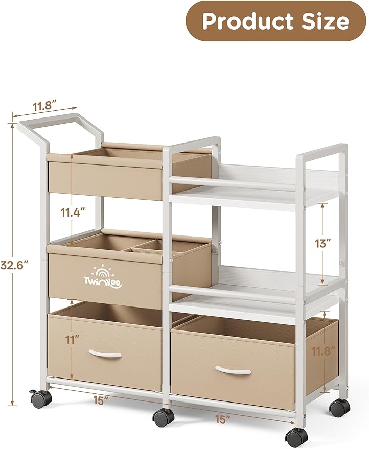 Baby Diaper Caddy Organizer, 3 Tier Rolling Storage Cart with Dividers and Drawers, Bedside Utility Cart for Nursery Essentials, Large Capacity Mobile Storage Cart for Crib, Bedroom