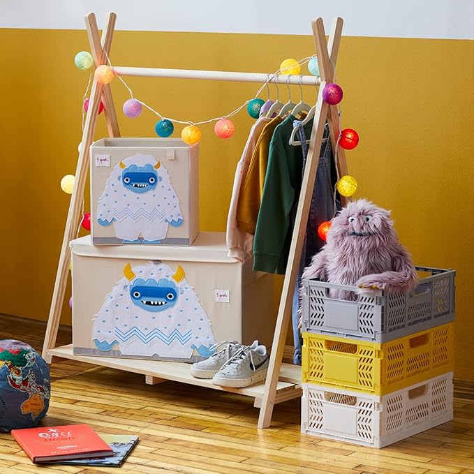 3 Sprouts Large Toy Chest for Kids with Lid and Handles - Collapsible Toy Storage Bin/Trunk/Box/Basket Organizer for Boys & Girls Playroom, Nursery, Yeti