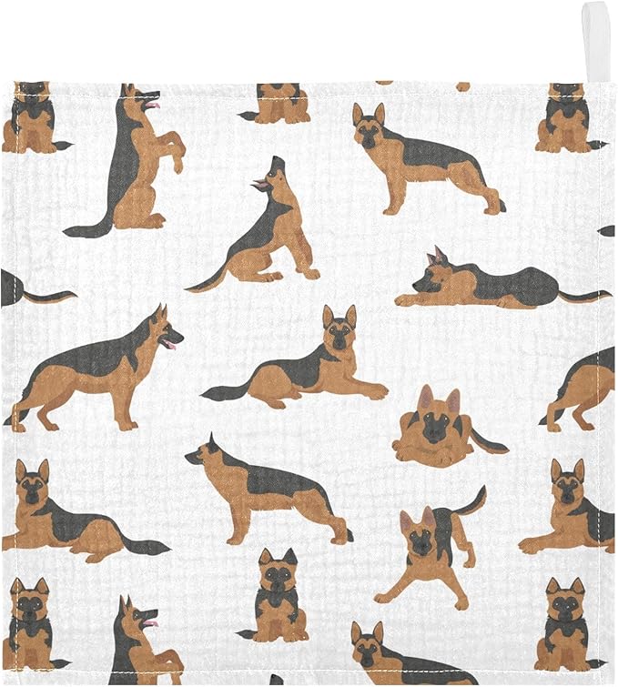 vvfelixl Baby Cotton Washcloths German Shepherd Dogs Infants Bath Towel for Unisex Face Towels for Newborn, Natural Baby Wipes Delicate Skin, 11.8 X 11.8 inch, one sizex5
