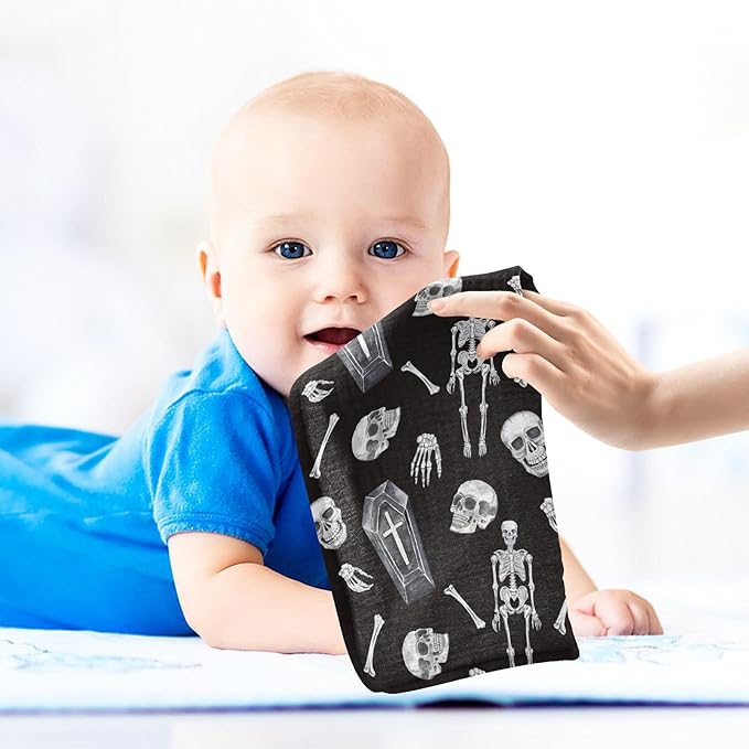 vvfelixl Baby Washcloths Cotton Creepy Skull Baby Muslin Washcloths Soft Baby Face Towel for Newborn Infants, 11.8 X 11.8 inch, one sizex5