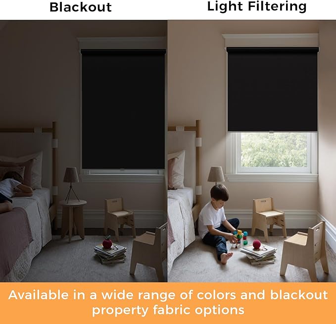 Cordless Roller Shades Blackout Blinds for Windows Room Darkening Rolled Up Shades with Spring System, UV Protection Window Shades Door Blinds for Home and Office (Black, 35" W x 72" H)