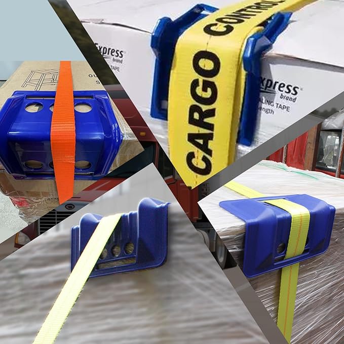 24-Pack 4" Flatbed Edge Protectors, Corner Protectors – Heavy-Duty Plastic Corner Guards for Flatbed Trailer Loads, Compatible with 4-Inch Ratchet & Winch Straps – Tie-Down Safety Accessories (BLUE)