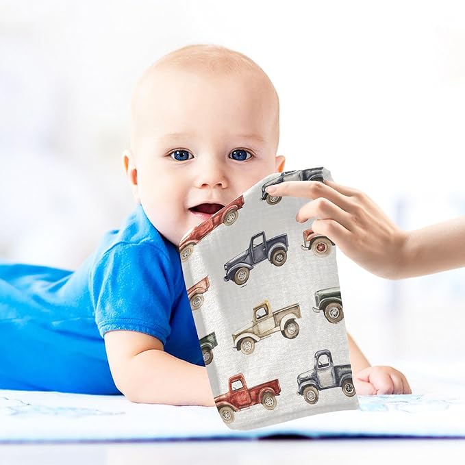 vvfelixl Baby Muslin Washcloths Vintage Trucks Jeeps Baby Burp Cloths Cotton Babys Face Towel for Newborn Infants Boys Girls Soft and Absorbent 11.8 X 11.8 in, 3 Pack