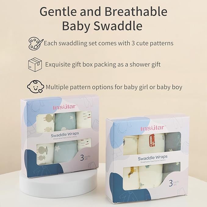 insular Baby Swaddle Wrap, Swaddle Blanket for Newborn and Infant, Adjustable Swaddling Set for Boy and Girl, Soft Cotton Baby Sleep Sack 3 Pack, Car&Dachshund, Medium(3-6 Month)